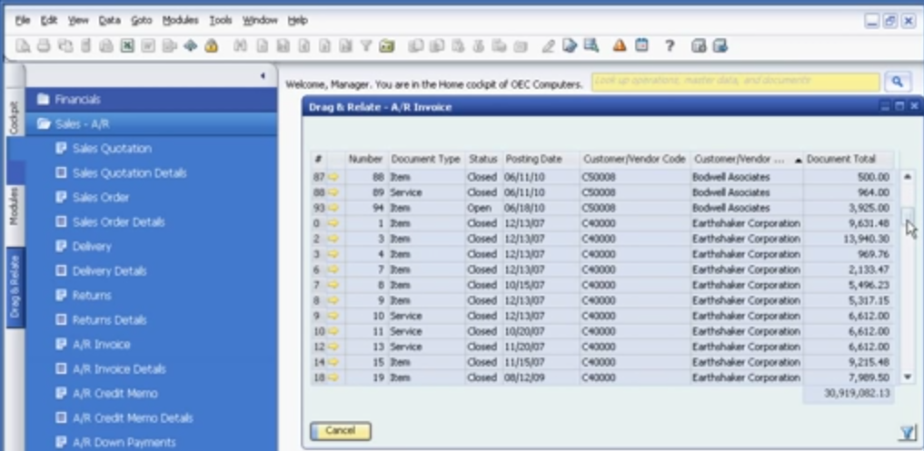 SAP Business One Drag and Relate Reporting